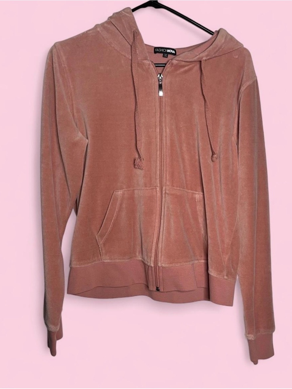 Fashion Nova Women's Dusty Rose Velour Zip Hoodie